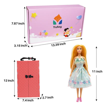 Yutoy dolls wardrobe set featuring a red doll closet with 63 fashion accessories for 11.5-inch girl dolls.