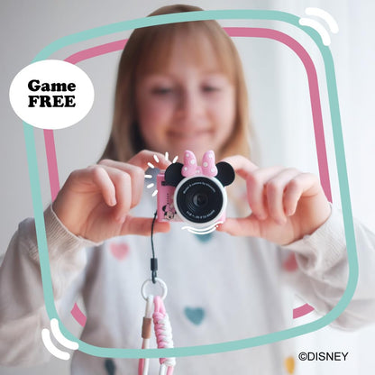 kiimento Mini Kids Digital Camera & Video Camcorder for Ages 3–5 with Selfie Lens, 32GB Memory Card, Handmade Strap – Model A (Minnie Mouse)