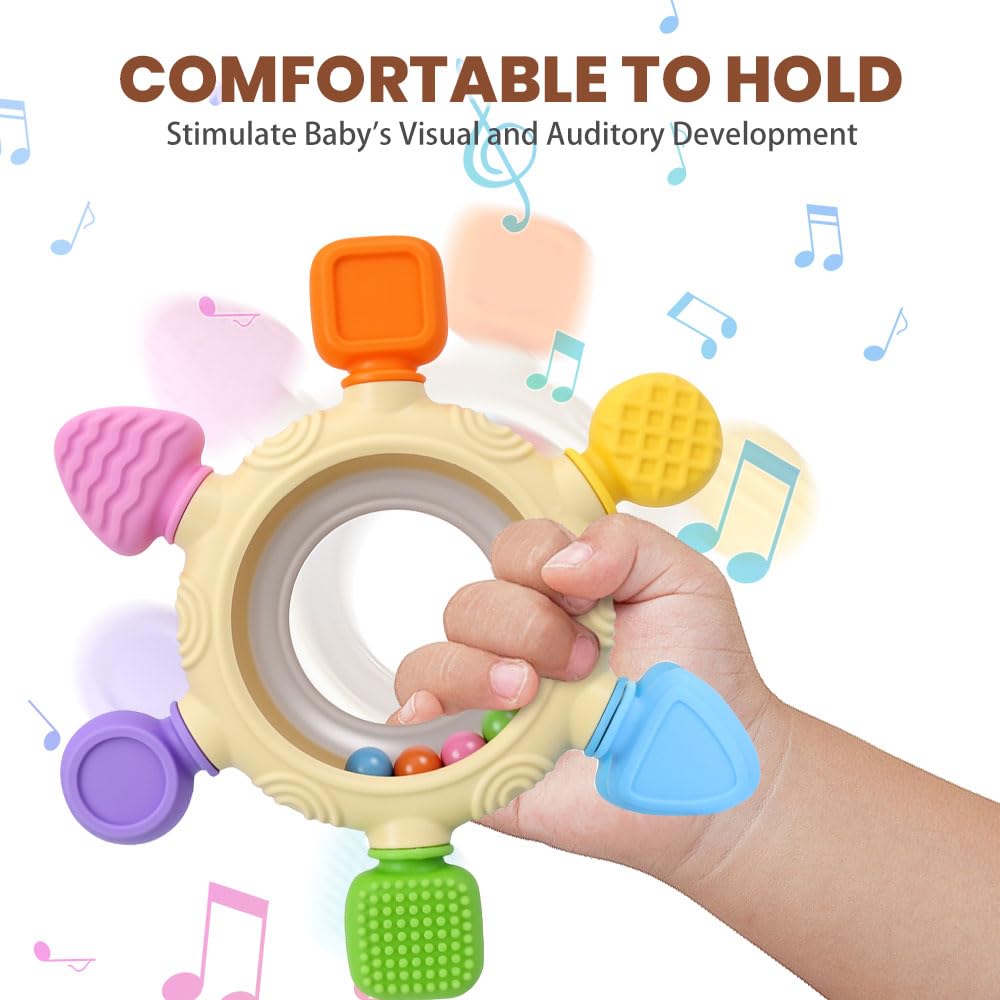 SENBSLAN silicone baby teething toy and rattle for infants, BPA-free, designed for sensory play and teething relief.