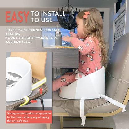 Prince Lionheart Booster Squish Seat | 18m+ - 5yrs (60lbs) | Lightweight | 3-Point Harness | Rigid Base | Springy Seat | Slip-Resistant | Attached To Chair & Child - Galactic Grey