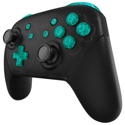 eXtremeRate emerald green repair ABXY D-pad set with ZR ZL L R keys and tools for Nintendo Switch Pro controller replacement.