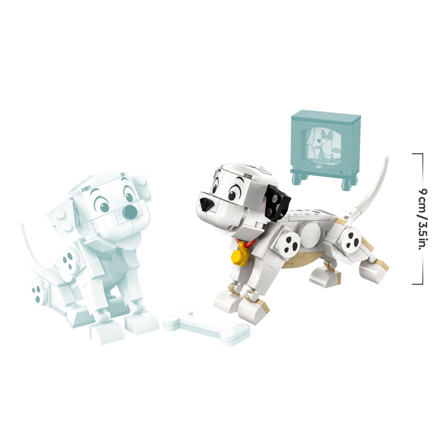 LEGO ǀ Disney Lucky & Penny 101 Dalmatians Puppies Toy - Play & Display Animal Figures with Movable Heads, Legs & Tails - incl. a Bone and TV - Gift for 6+ Year Old Girls 43271