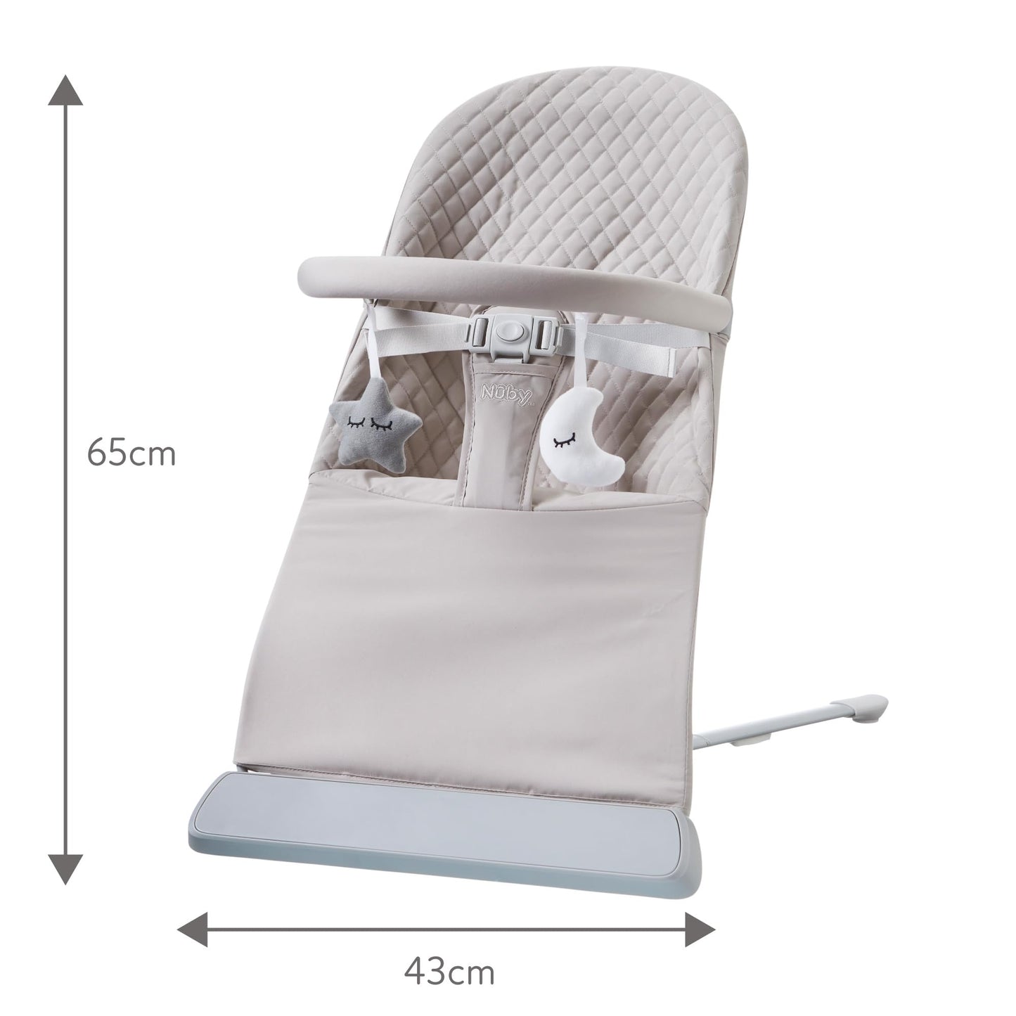 Nuby Musical Moves Baby Bouncer – 2 Reclining Positions | Music & Vibration | Toy Bar | Machine Washable Cover | Suitable from Birth up to 9kg