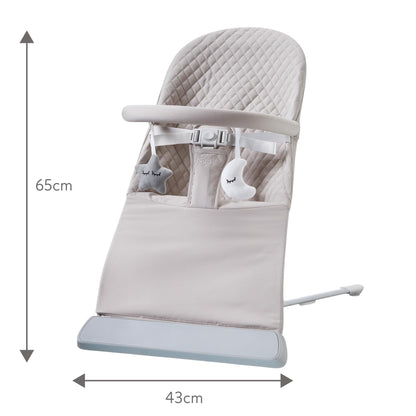 Nuby Musical Moves Baby Bouncer – 2 Reclining Positions | Music & Vibration | Toy Bar | Machine Washable Cover | Suitable from Birth up to 9kg