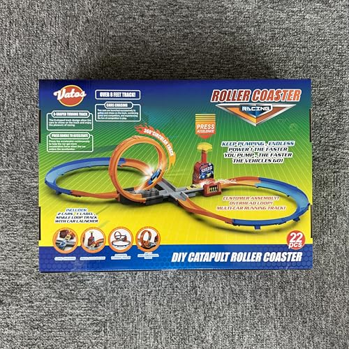 VATOS Slot Car Racing Track Set for 5-7 Years Boys - Manual Acceleration Kids Slot Machine Racing Track with 360 Degree Track,Diy Catapult Roller Coaster 3 4 5 6 7 8 9 10 Boys Girls