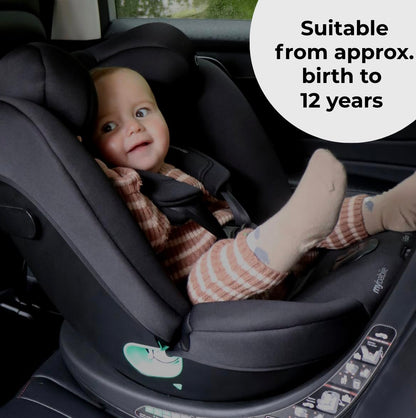 My Babiie MBCS300 Easy 360° Spin R129 Baby Car Seat – Top Tether, ISOFIX, Birth to 12yrs (40-150cm), i-Size, ERF, Group 0+/1/2/3, Rotating 360 Swivel - Black