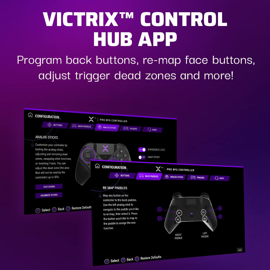 Wireless Victrix ProCon BFG controller for PS5, PS4, and PC with ergonomic design and dual analog sticks, branded by PDP.