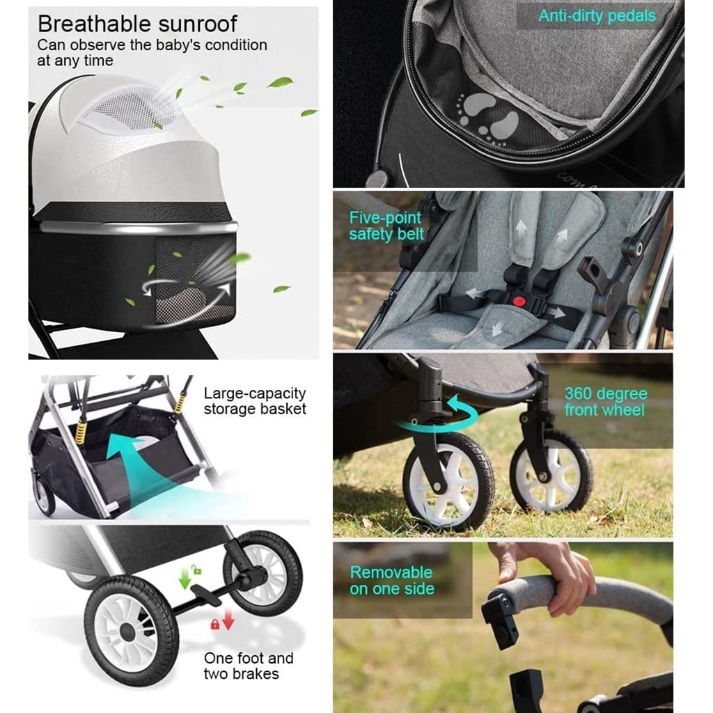 Double Infant Stroller,Twin Baby Pram Stroller,Toddler Stroller for Twins Side by Side,Foldable Double Seat Tandem Stroller High Landscape Foldable Pushchair(Color:Gold)