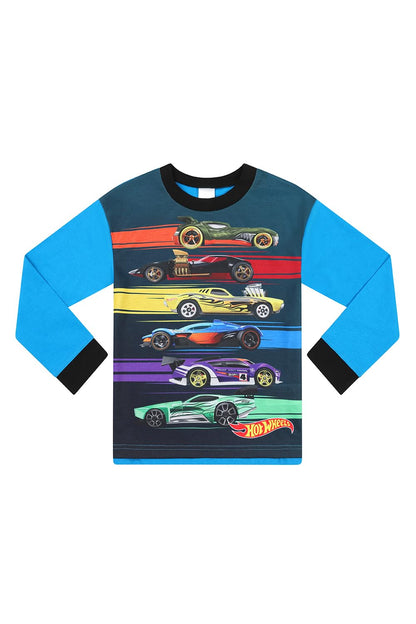 Hot Wheels Boys Long Pyjama Set Cars Pjs For Kids (8-9 Years) Blue