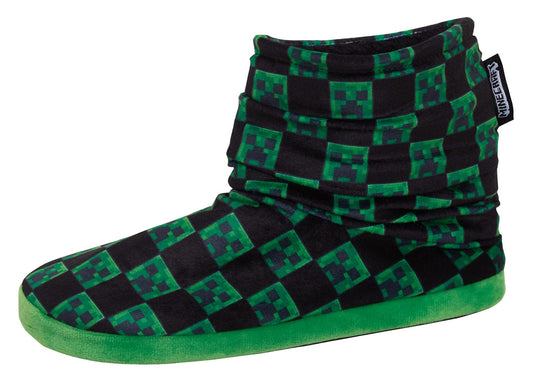 Minecraft Boys Slipper Boots Kids Creeper Gamer Fleece Lined Slippers for Gamers House Shoes Black/Green 6 UK