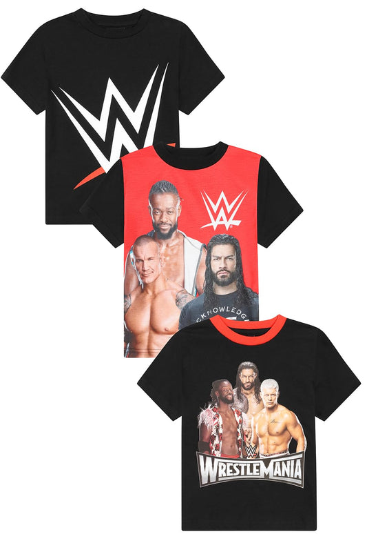 WWE Boys 3 Pack Kids T-Shirts Childrens World Wrestling Entertainment Multipack Tshirt (6-7 Years) Multicoloured
