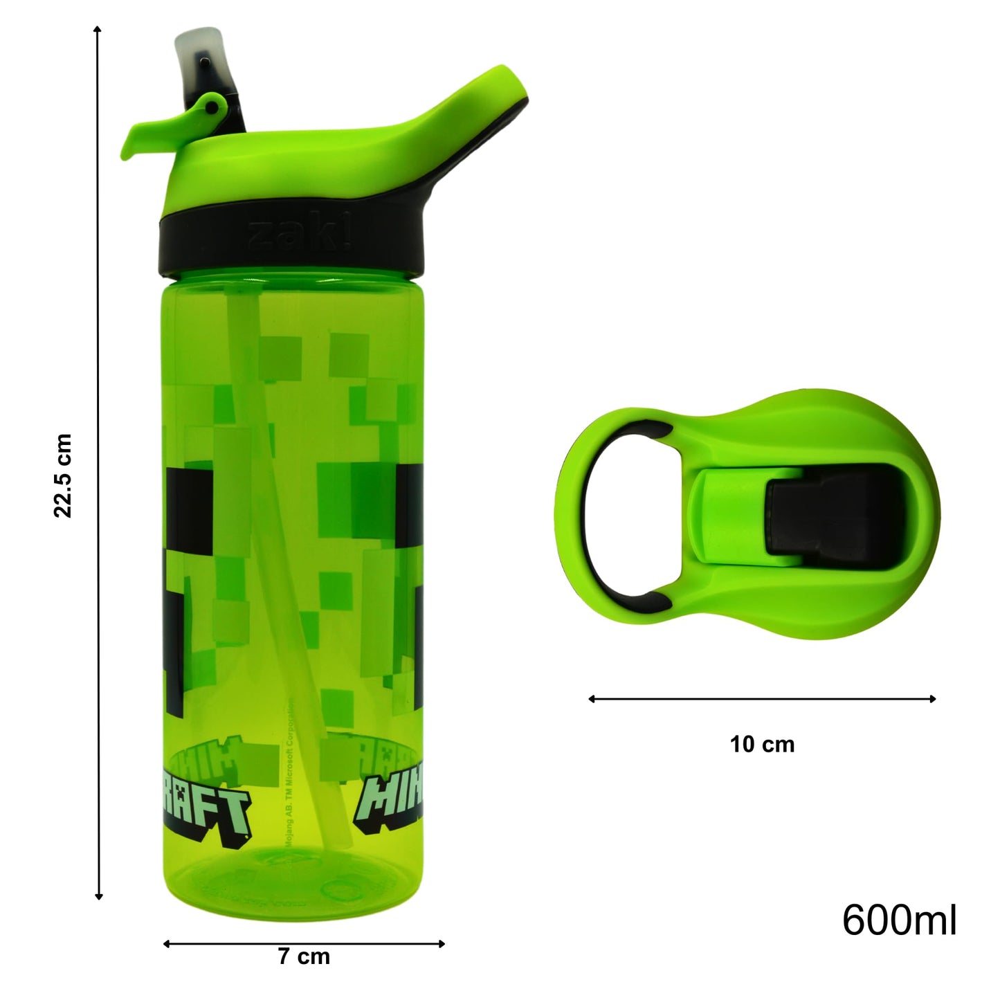 Minecraft Atlantic Creeper Drinks Bottle with Logo | Eco Freindly BPA-free Plastic School Water Bottle with Removable straw, spill Proof | Gift for Minecraft fan | Official Merch 600ML