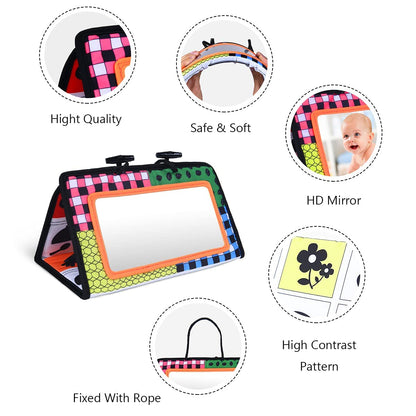 Vicloon Tummy Time Mirror, Baby Mirror Black and White Sensory Toys Tummy Time Activity Mirror, Baby Mirror Toy Safe Foldable with High Contrast Patterns Play and Pat Activity Mat for Newborn Infants