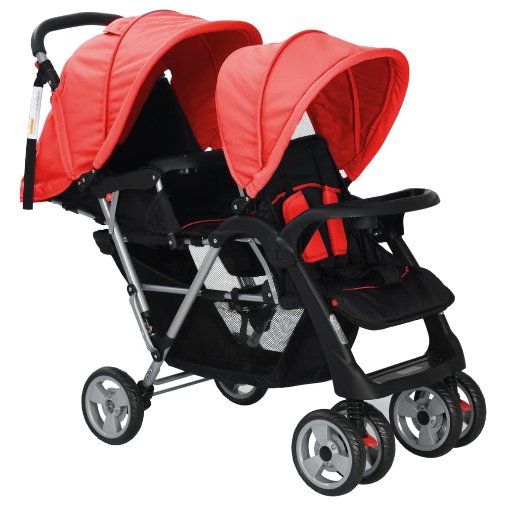 vidaXL 10111 Double Pushchair Red Baby Pram Baby Buggy Twin Buggy Multi-Coloured