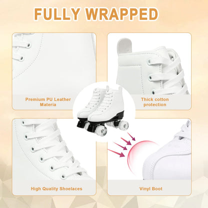 XUDREZ adjustable high-top roller skates with white flash wheels, double row design, suitable for indoor and outdoor skating, size 36.