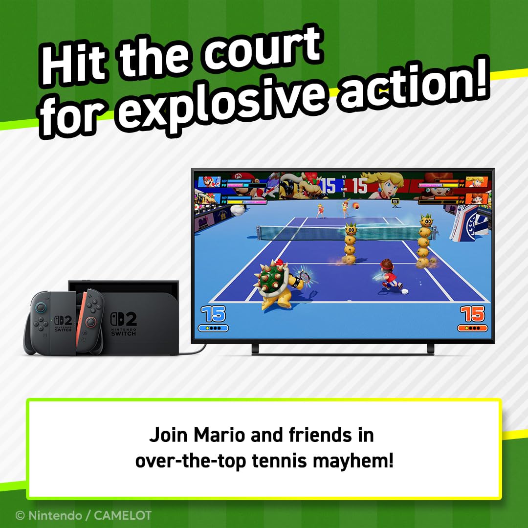 Nintendo Mario Tennis Fever game cover featuring Mario holding a tennis racket on a colorful court background.