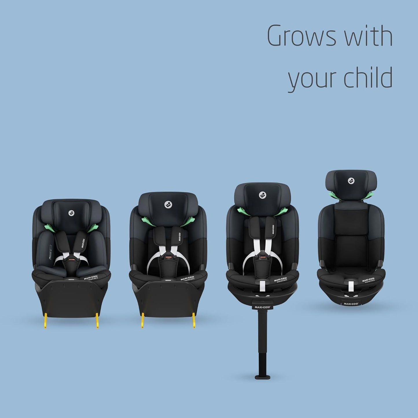 Maxi-Cosi Emerald S i-Size, 360 Swivel Baby car seat, 0-12 Years 40-150cm, Group 0+123 car seat, Isofix 0-36 kg car seat, Rearfacing, 4 Recline Positions, G-Cell Side Impact Protection, Tonal Black