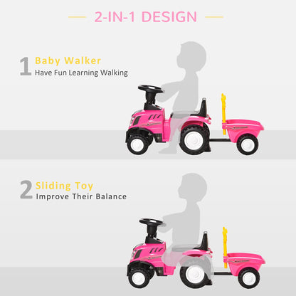 HOMCOM Ride On Tractor Toddler Walker Foot To Floor Slider w/Horn Storage Steering Wheel for 1-3 Years Old Pink