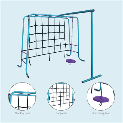 Plum Kids Outdoor Climbing Frame with Monkey Bars, Swing & Cargo Net – Metal Garden Playset for Children Ages 3+ | Durable Fun for Years | Safe & Strong