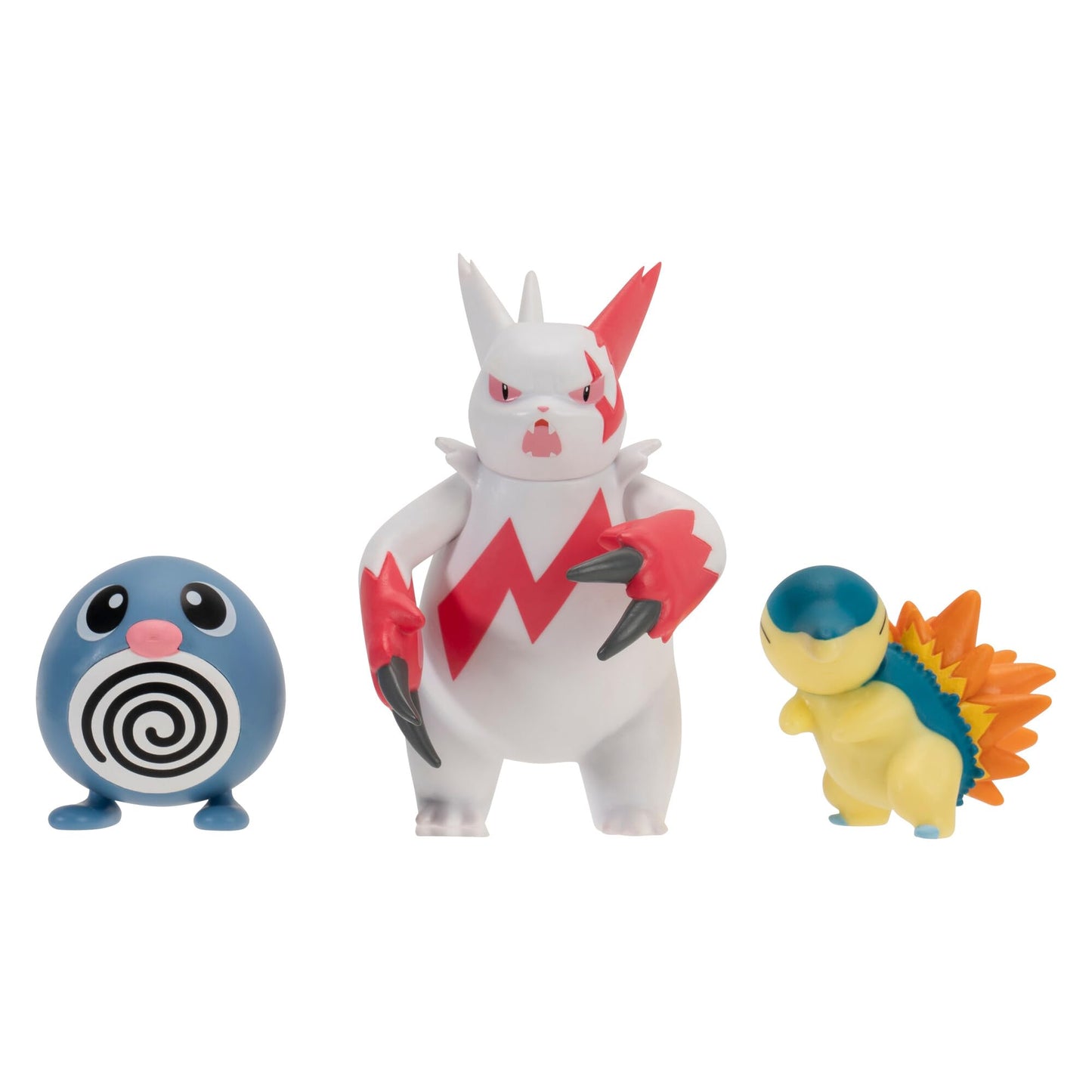Pokemon Battle Figure 3-Figure Pack featuring Poliwag, Zangoose, and Cyndaquil in vibrant colors and detailed designs.