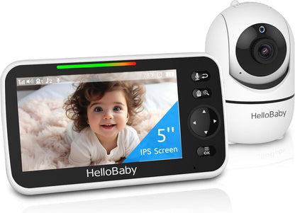HelloBaby HB6550 baby monitor with camera, night vision, 5-inch display, 2-way talk, temperature sensor, and pan-tilt-zoom features