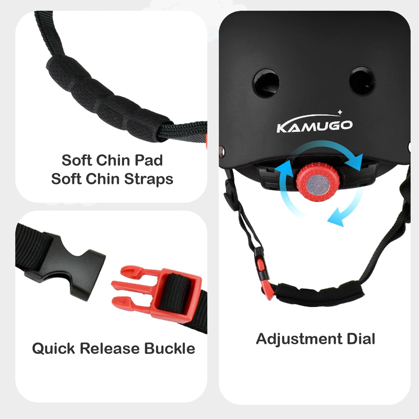 KAMUGO Kids Bike Helmet, Toddler Helmet for Ages 2-8 Boys Girls with Sports Protective Gear Set Knee Elbow Wrist Pads for Skateboard Cycling Scooter Inline Skates