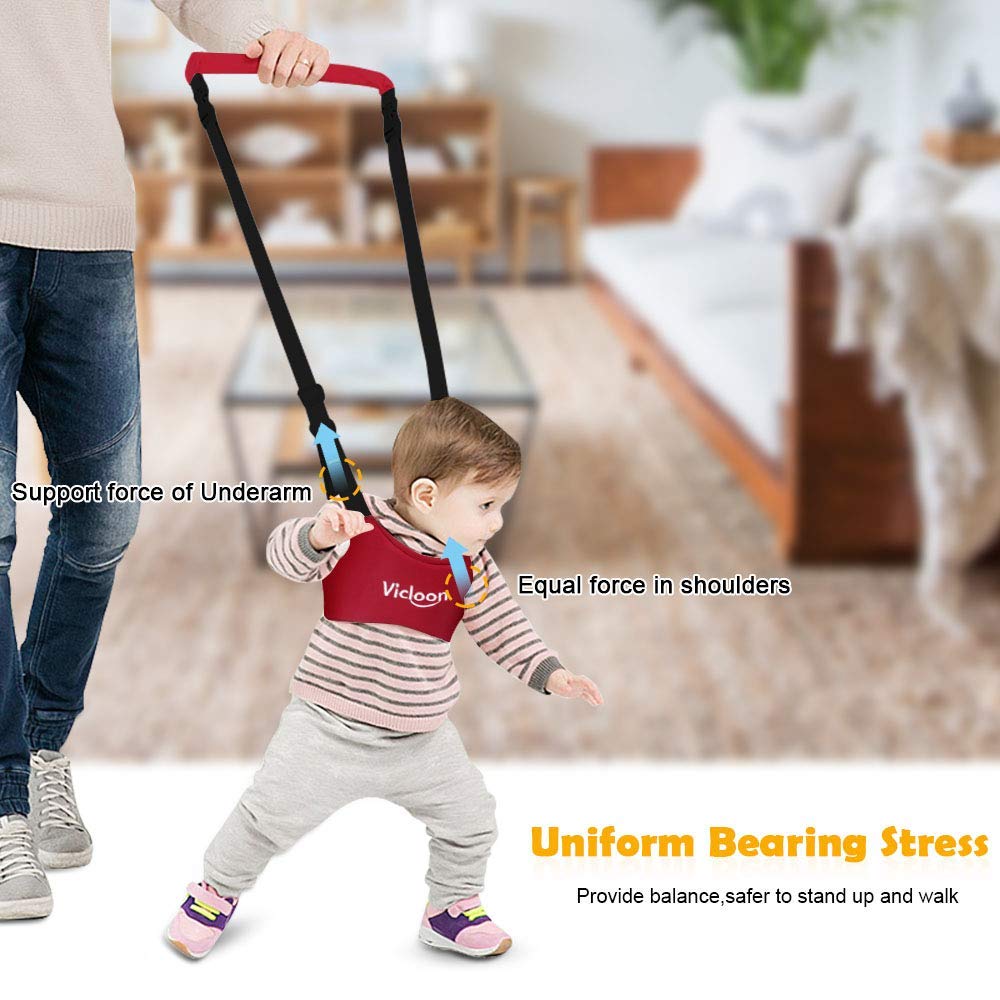 Vicloon hand-held baby walker and toddler walking assistant with child harness and protective belt for safe learning and walking support