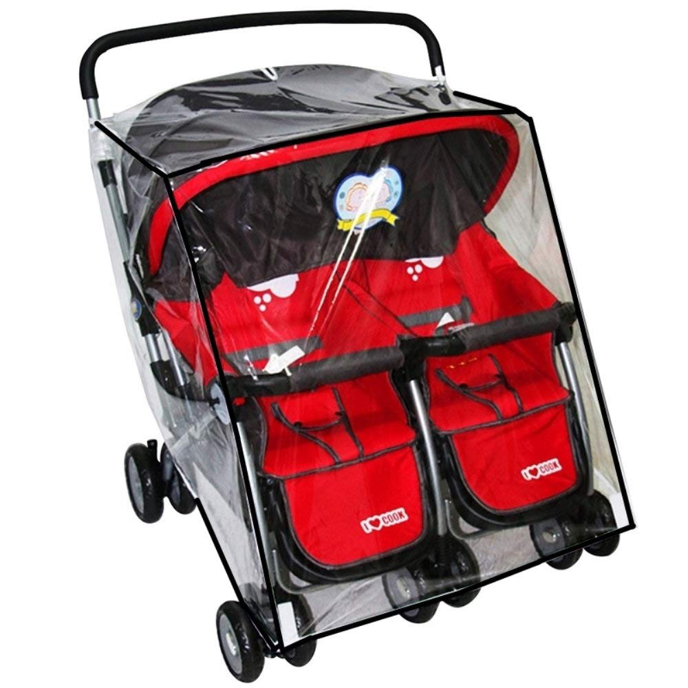 Universal Twins Stroller Raincover Double Raincover for Pushchair Side by Side Baby Stroller rain Cover for Pushchair Pram Buggy Rainproof Dustproof Windproof Rain Cover with Canopy and Zipper Door
