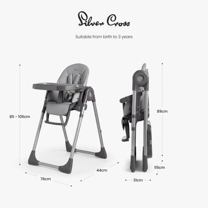 Silver Cross - Buffet Highchair with Mealtime Set - Baby Chair - Portable Highchair - Newborns to 3 Years - Grey