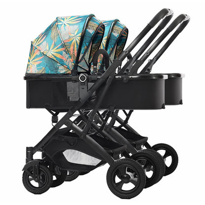Double Baby Newborn Stroller - Twins Stroller for Infant and Toddler - Detachable Carriage with Mosquito Net - Gray A Color - Portable Folding Pram Trolley - Pack of 1 - Lightweight and Convenient