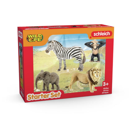 SCHLEICH Wild Life - 4PK Africa Starter Playset - Includes Zebra, Monkey, Elephant and Lion Toy Figures - Safari Figurines for Kids Ages 3+ | 42721