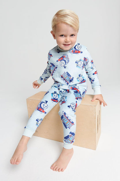 Thomas The Tank Engine Boys Pyjamas- Fleece Twosie - Official Two Piece Set with Long Sleeve Top & Cuffed Bottoms - Super Soft and Cosy Nightwear Gift- Ages 1-5 Years Blue