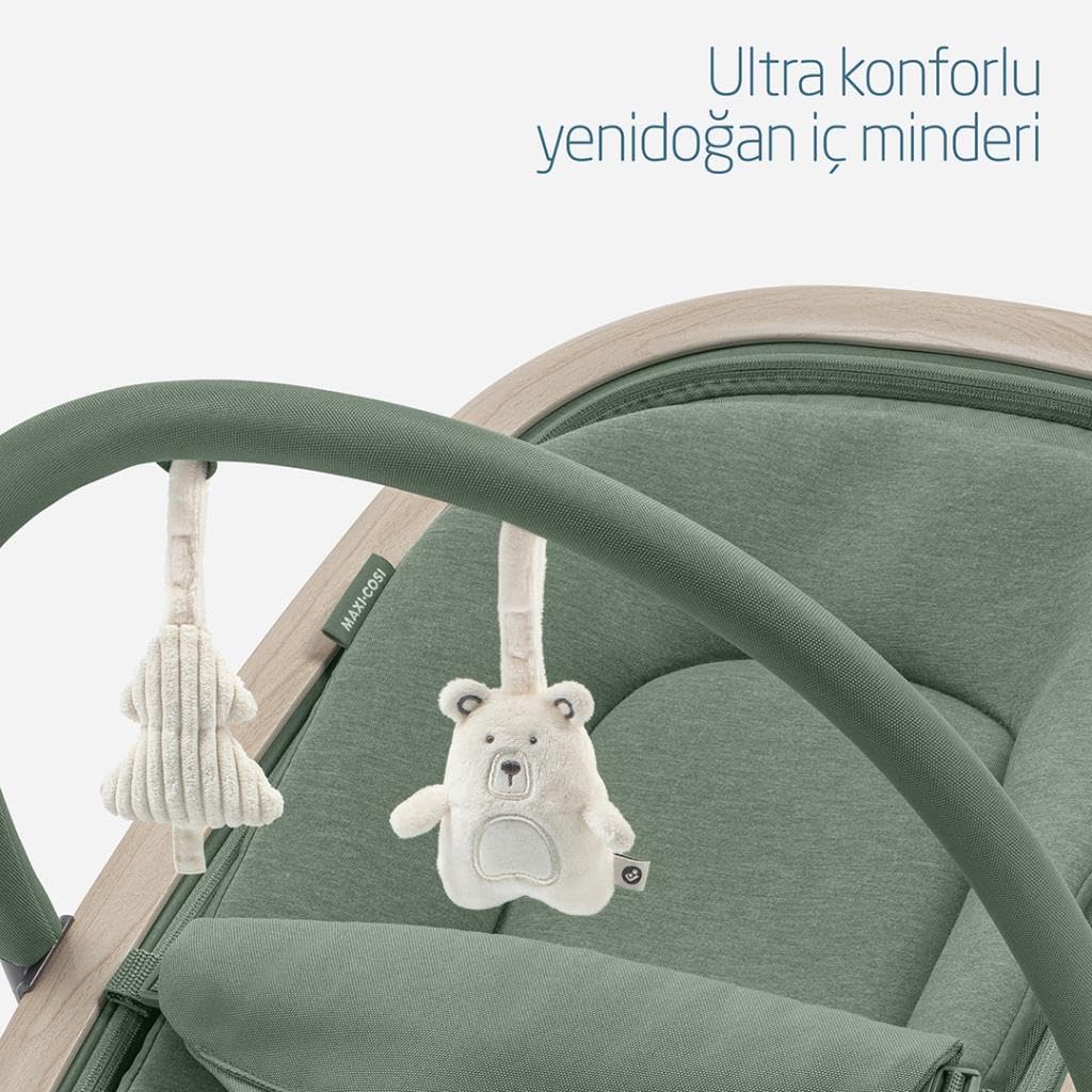Maxi-COSI Kori 2-in-1 ergonomic baby bouncer chair with toy arch, 0-2 years, lightweight, compact, with recline positions and harness.