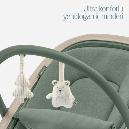 Maxi-COSI Kori 2-in-1 ergonomic baby bouncer chair with toy arch, 0-2 years, lightweight, compact, with recline positions and harness.