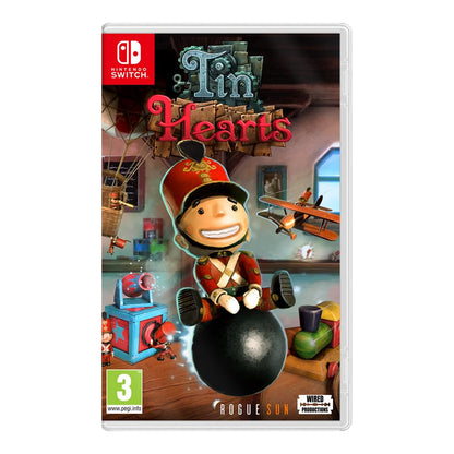 Tin Hearts Nintendo Switch toy adventure game cartridge by Wired Productions, featuring colorful packaging with vintage-inspired design.