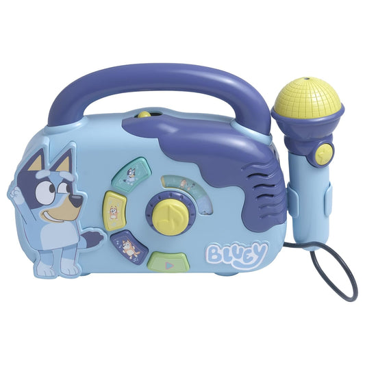 Bluey Boombox Sing-Along Toy with Flashing Lights, Microphone, and Songs, Blue