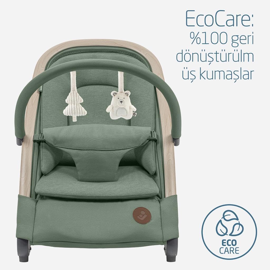 Maxi-COSI Kori 2-in-1 baby bouncer chair with toy arch, recline positions, lightweight design, and newborn pillow for infants 0-2 years