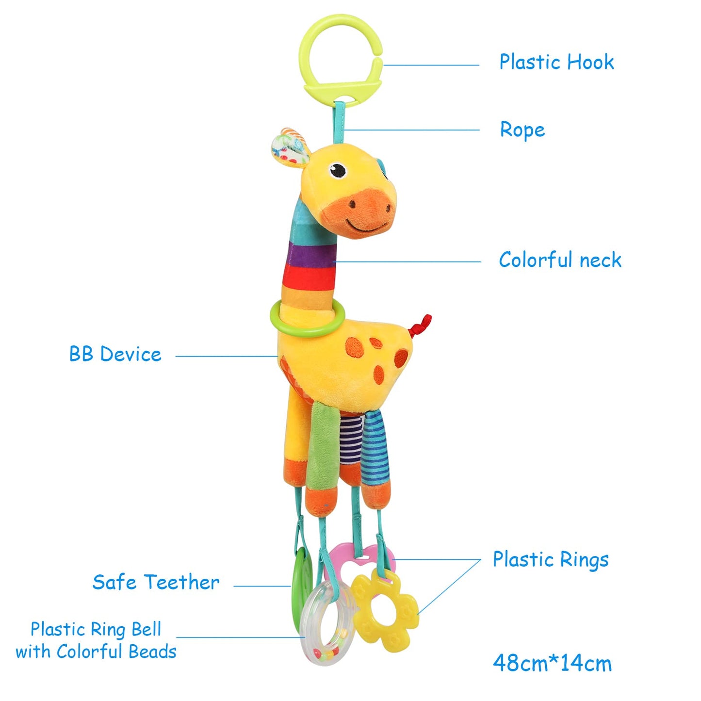 BelleStyle baby pram pushchair toy featuring a plush giraffe sensory toy with teething game for newborns and toddlers.