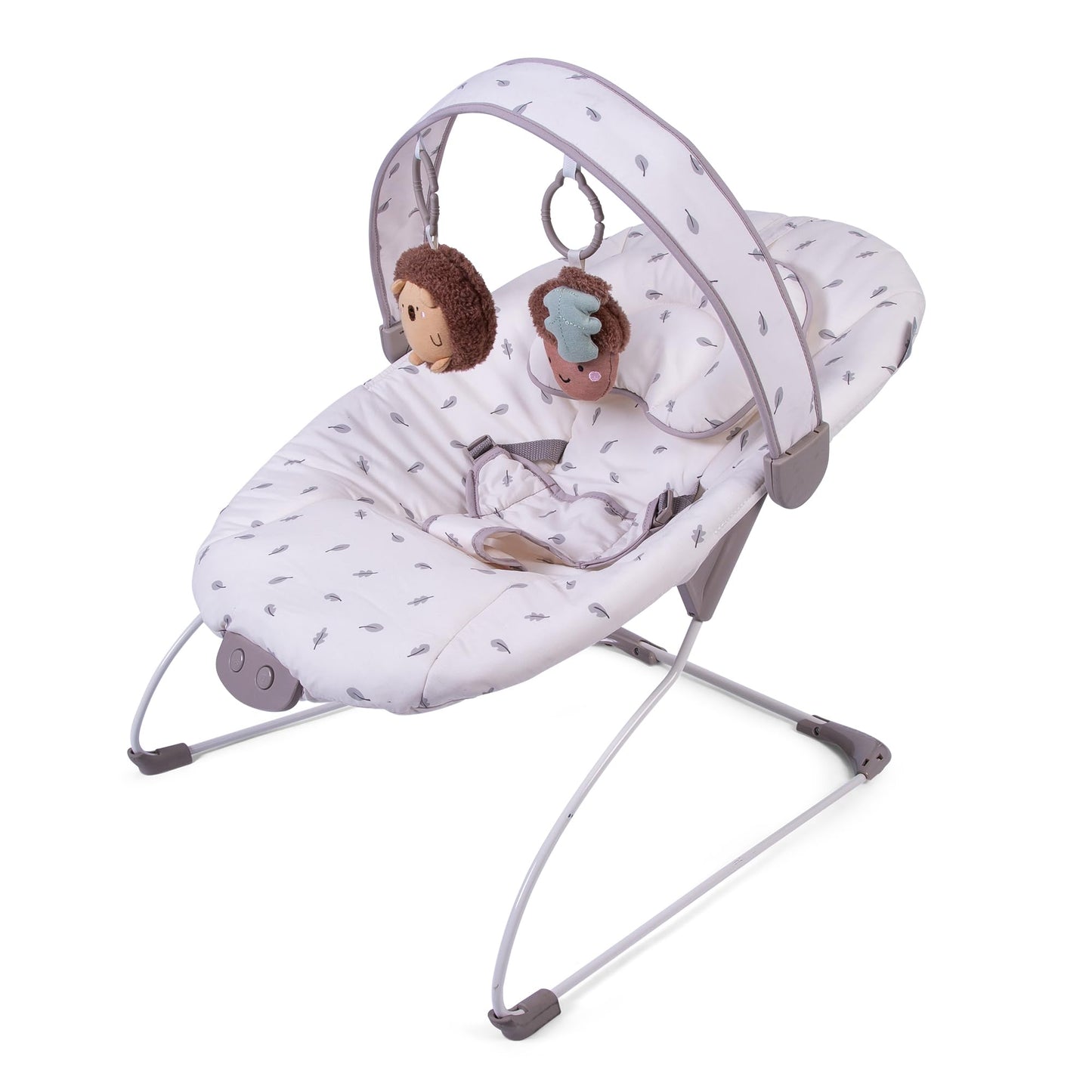 Red Kite Cozy Bounce musical baby bouncer in Woodland Walks print with soft fabric and a built-in toy bar for infants.
