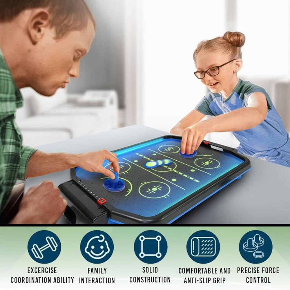 BONAFIDE Electronic Arcade Air Hockey, LED Championship Tabletop Set with 2 Puck, 2x Pushers or 1x Base unit
