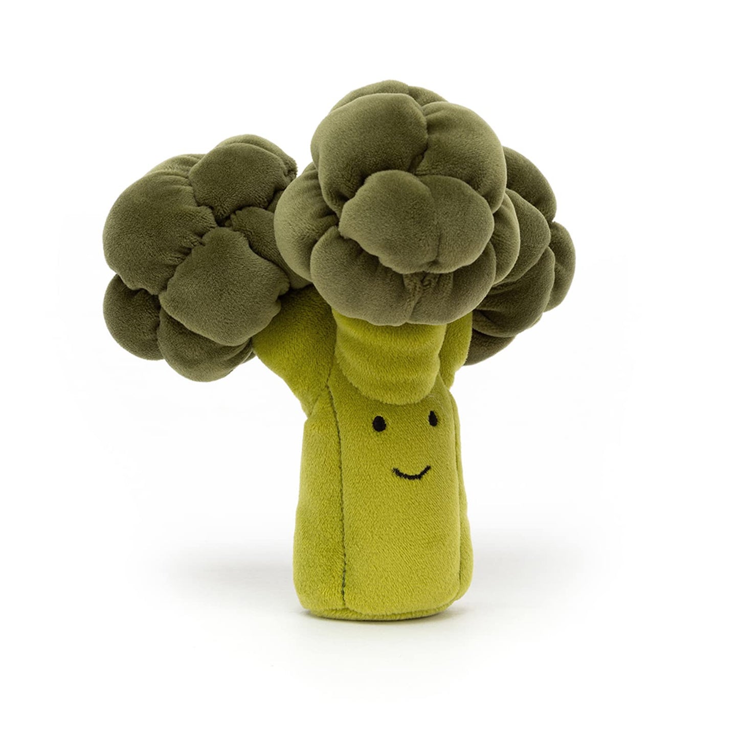 Soft Jellycat Vivacious Vegetable Broccoli plush toy with vibrant green color and textured details.