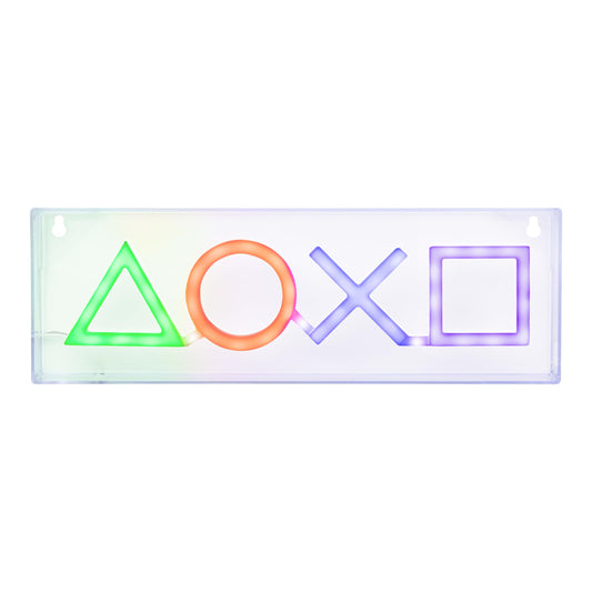 Paladone PlayStation Icons LED neon light sign, wall mountable or freestanding, gaming room decor with colorful neon glow.