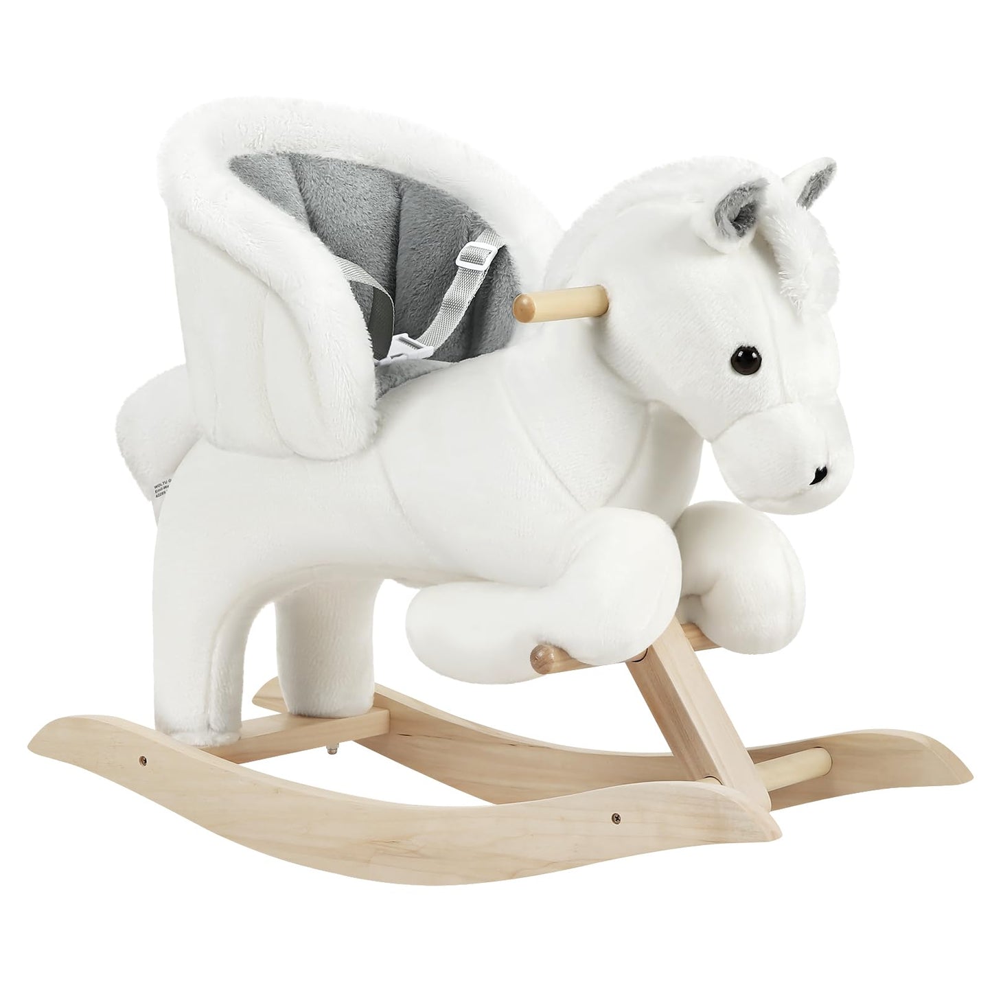 WOLTU Baby Rocking Horse Wooden Toddler Rocker with Seatbelt Kid Ride-on Rocking Animal for 1/2/3 Years Old, White and Grey