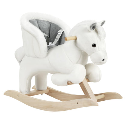 WOLTU Baby Rocking Horse Wooden Toddler Rocker with Seatbelt Kid Ride-on Rocking Animal for 1/2/3 Years Old, White and Grey