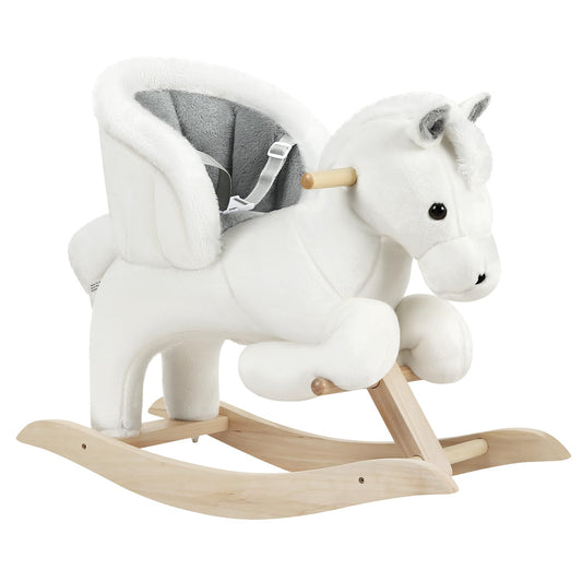 WOLTU Baby Rocking Horse Wooden Toddler Rocker with Seatbelt Kid Ride-on Rocking Animal for 1/2/3 Years Old, White and Grey