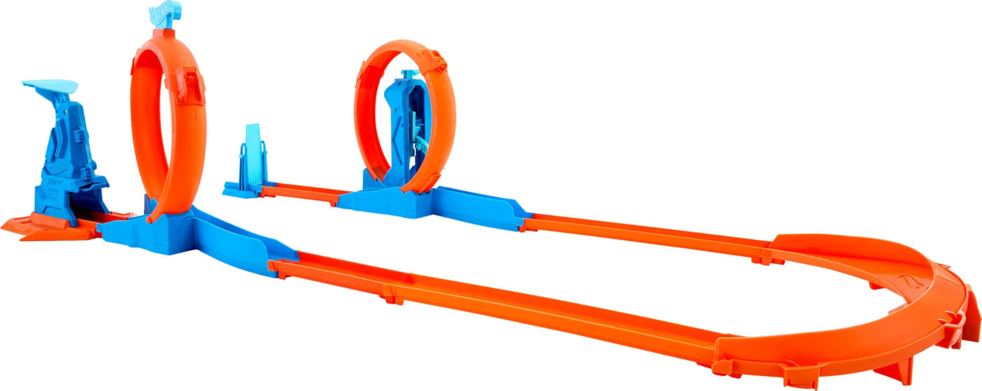 Hot Wheels toy car track set featuring triple loops, speed snap tracks, and a 1:64 scale vehicle in action.