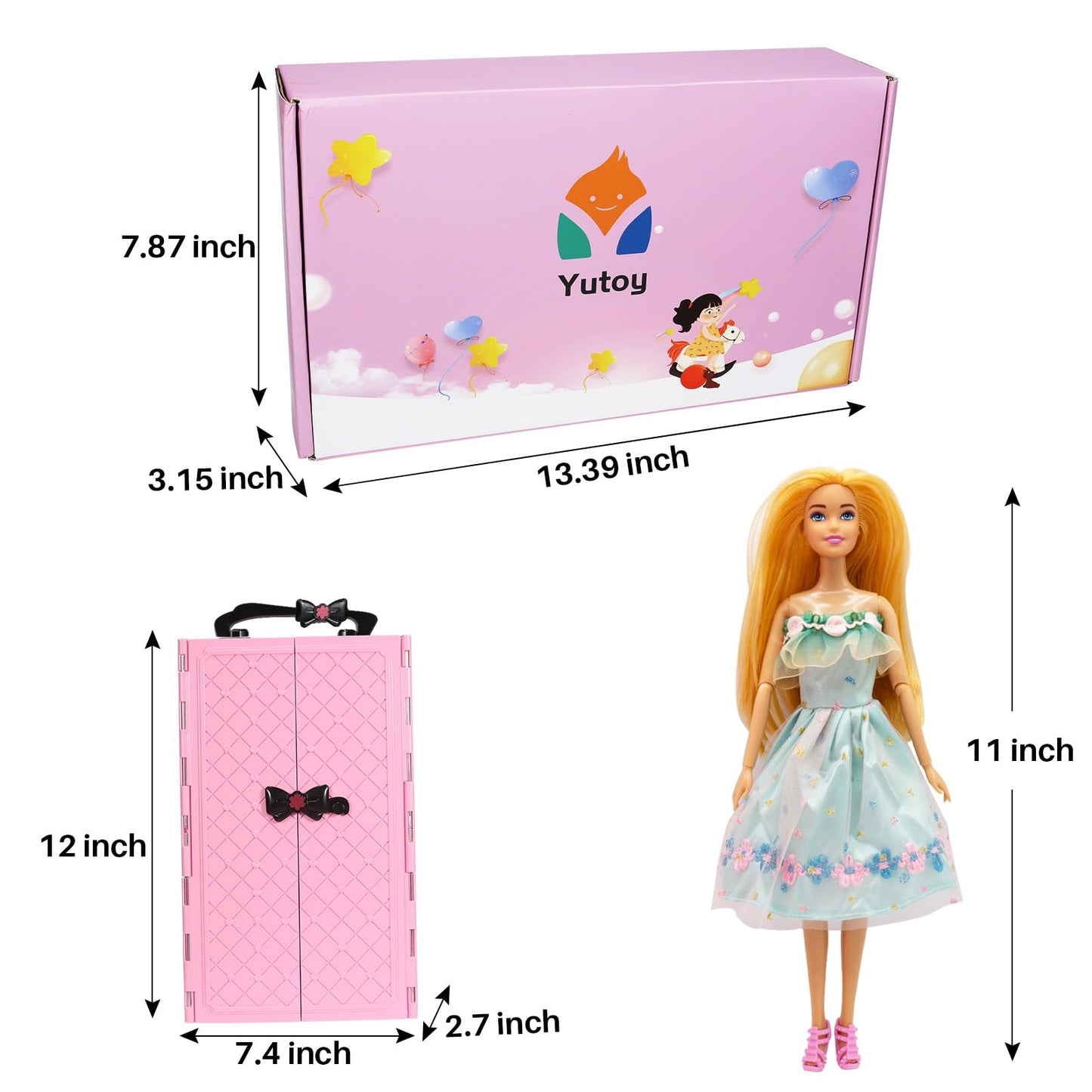 Yutoy dolls wardrobe set featuring a pink closet, 63 accessories, and outfits for 11.5-inch fashionista dolls.