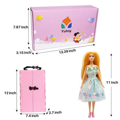 Yutoy dolls wardrobe set featuring a pink closet, 63 accessories, and outfits for 11.5-inch fashionista dolls.