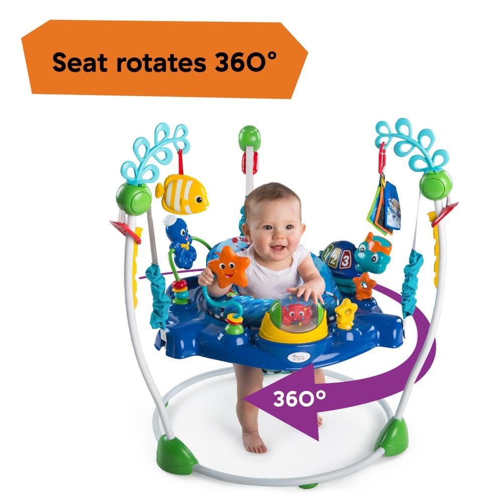 Baby Einstein Neptune's Ocean Discovery Baby Jumper with removable toys, colorful, adjustable heights, 360° rotation for ages 6 months+