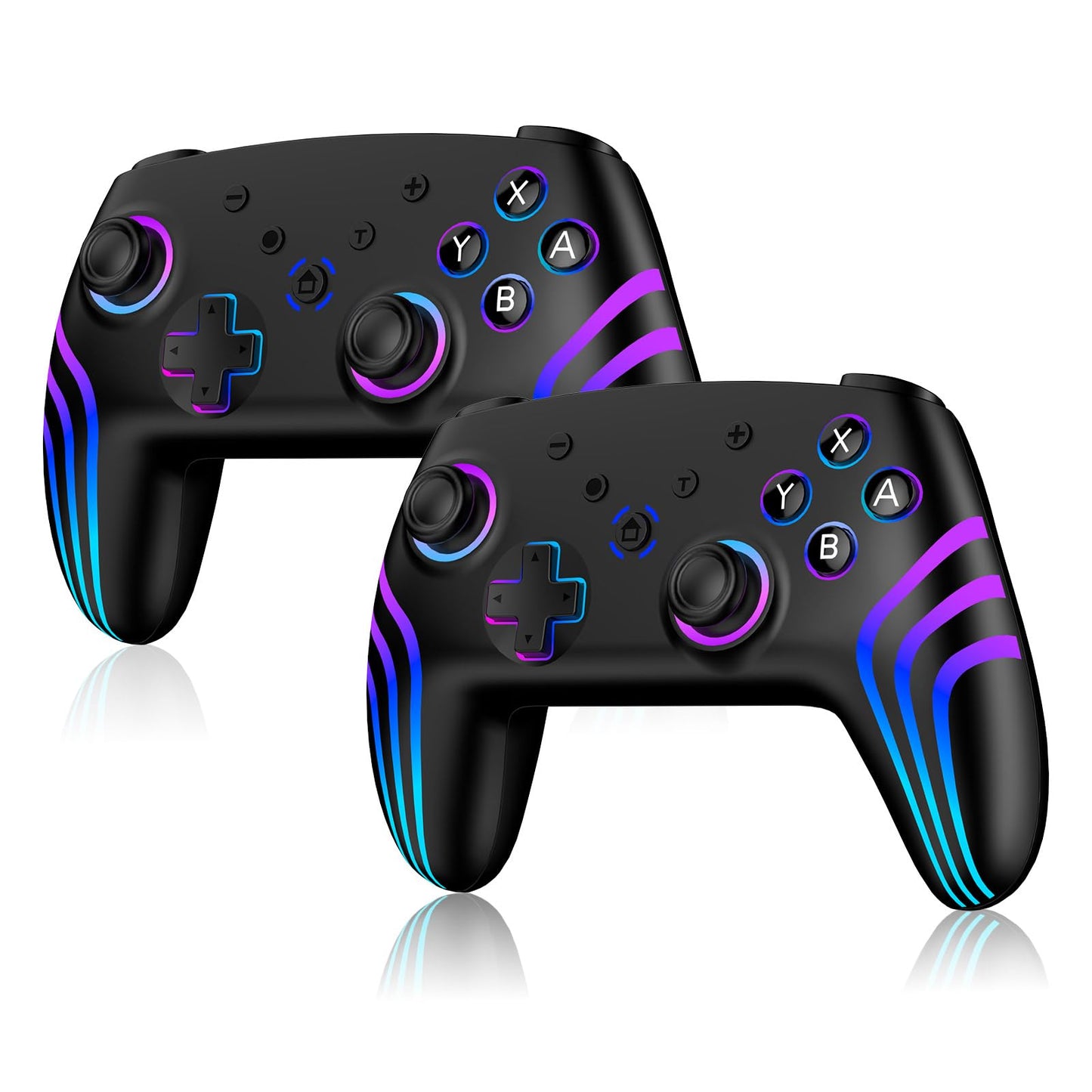 Riscvma 2pcs Controller for Switch/Switch 2/Lite/OLED/PC, Wireless Controller for Switch with 7 Color Changing RGB Lighting/Dual Vibration/6 Axis Gyroscope/Turbo, Ergonomic Precise Joystick